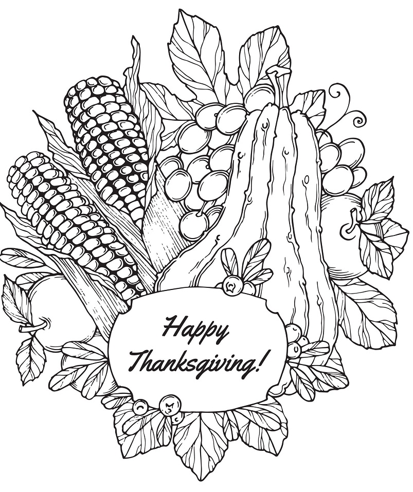 Dibujos de Acción de Gracias con Verduras para colorear