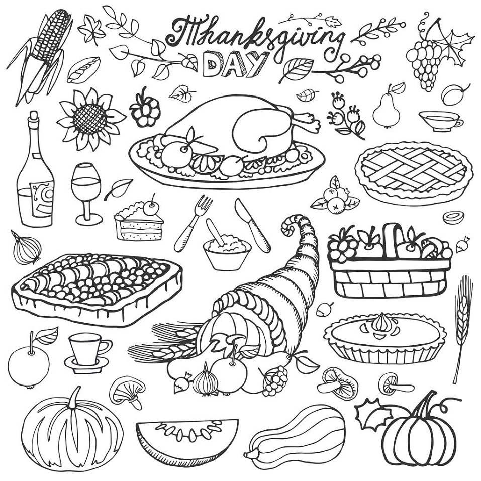 Dibujos de Alimentos para Acción de Gracias para colorear
