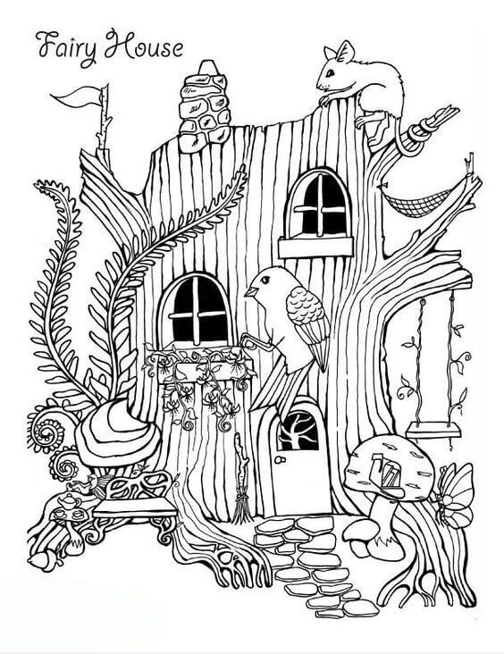 Dibujos de Casa de Hadas con Animal para colorear