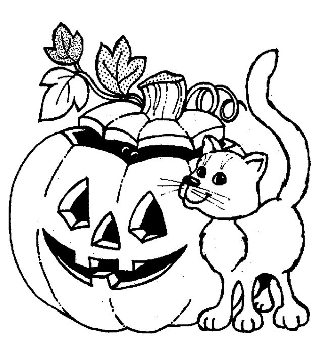 Dibujos de Jack o 'Lantern Y Gato para colorear