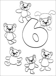 Dibujos de Número Seis y Seis Oso para colorear