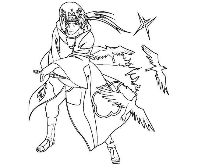 Dibujos de Uchiha Itachi con Cuervo para colorear