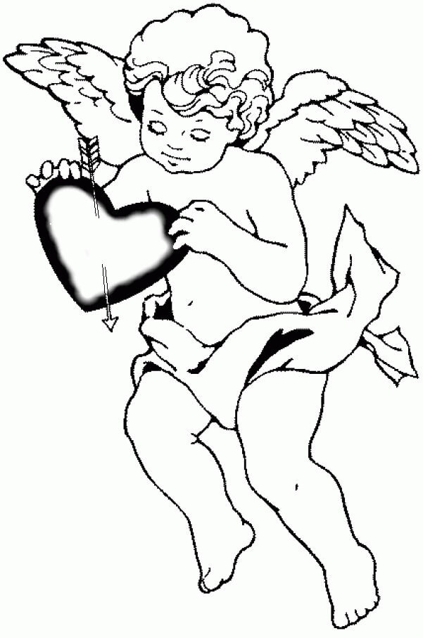 Dibujos de Cupido Sosteniendo Corazón para colorear