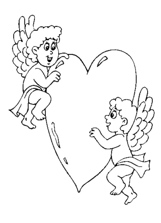 Dibujos de Cupido dos con Corazón para colorear