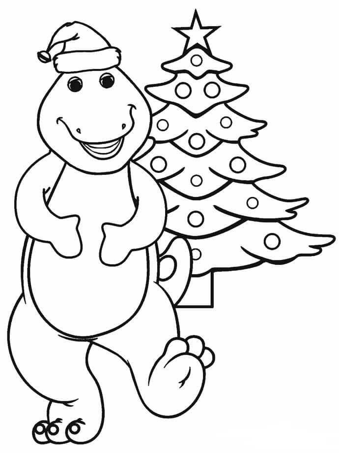 Dibujos de Dinosaurio De Dibujos Animados Con Árbol De Navidad para colorear