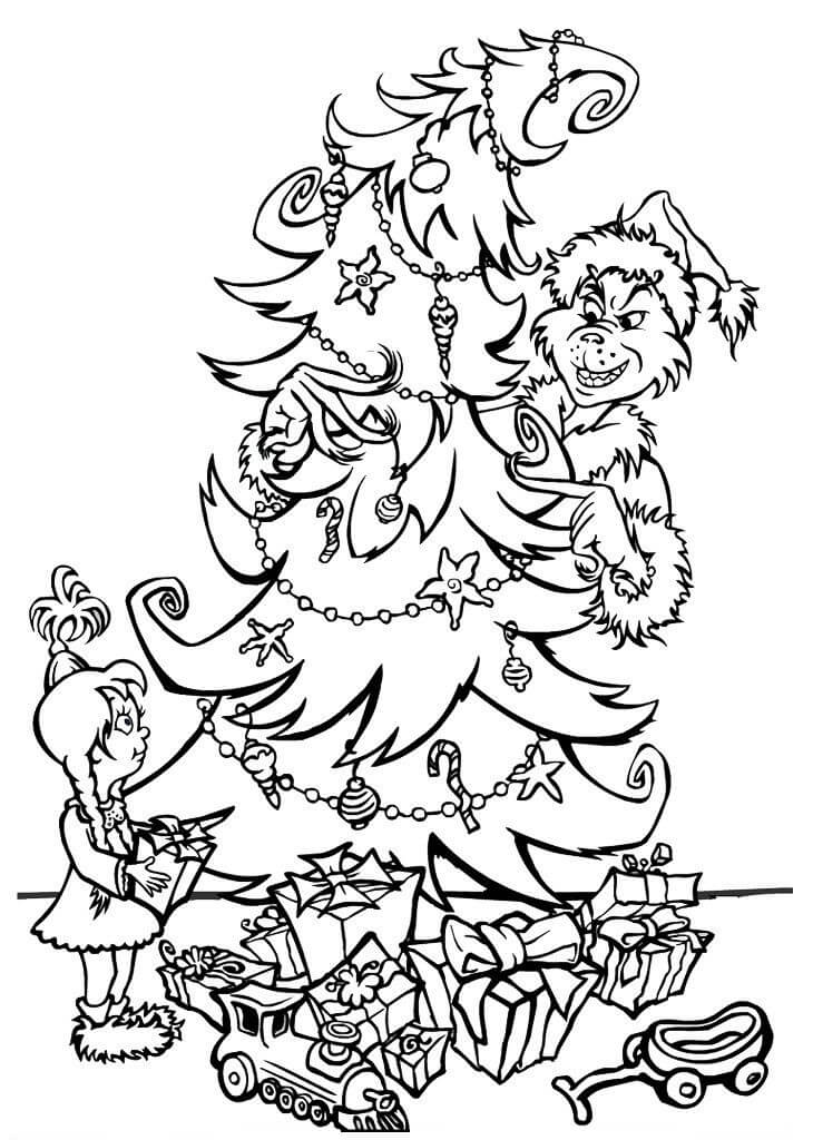 Dibujos de Grinch Está Decorando El Árbol De Navidad para colorear