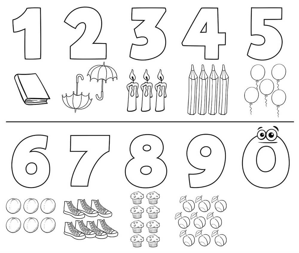 Dibujos de Imágenes de los Números del 0 al 9 para colorear