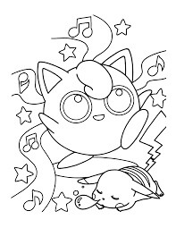 Dibujos de Jigglypuff Cantando y Pikachu Durmiendo para colorear