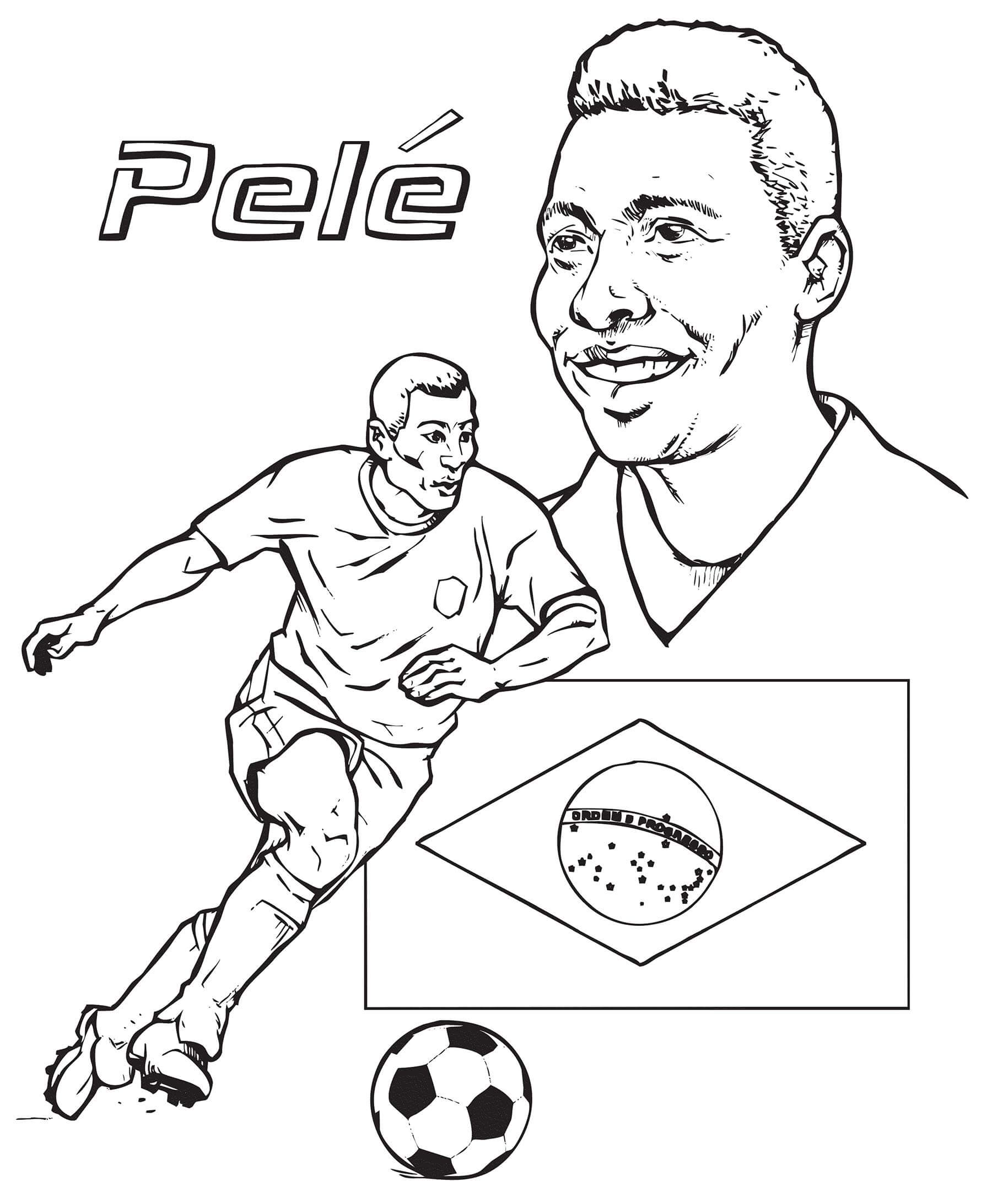 Jugador de Fútbol Pelé para colorear, imprimir e dibujar - Dibujos-Colorear.Com