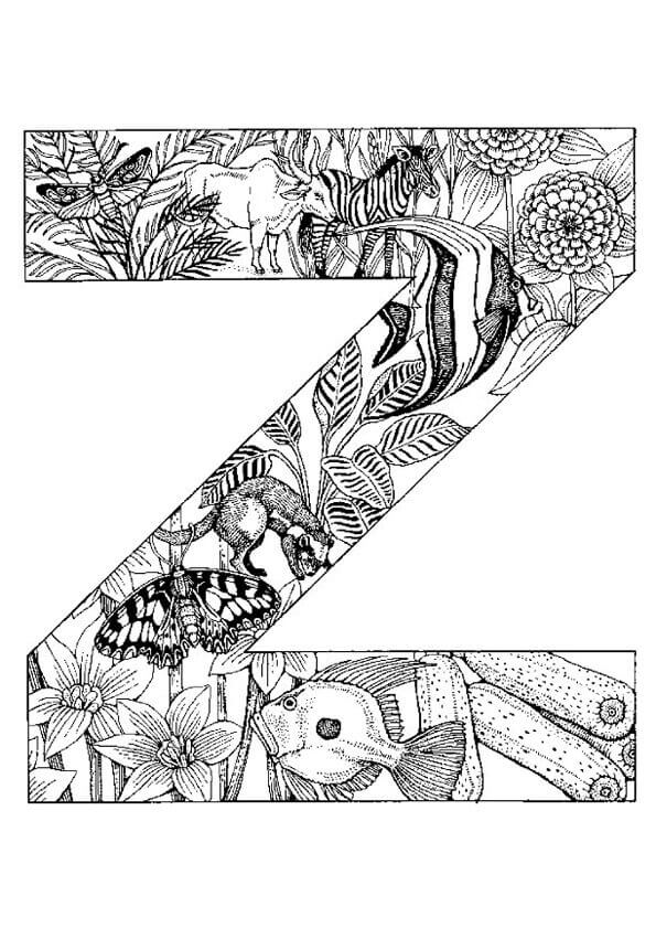Dibujos de Letra Z Con Animal para colorear