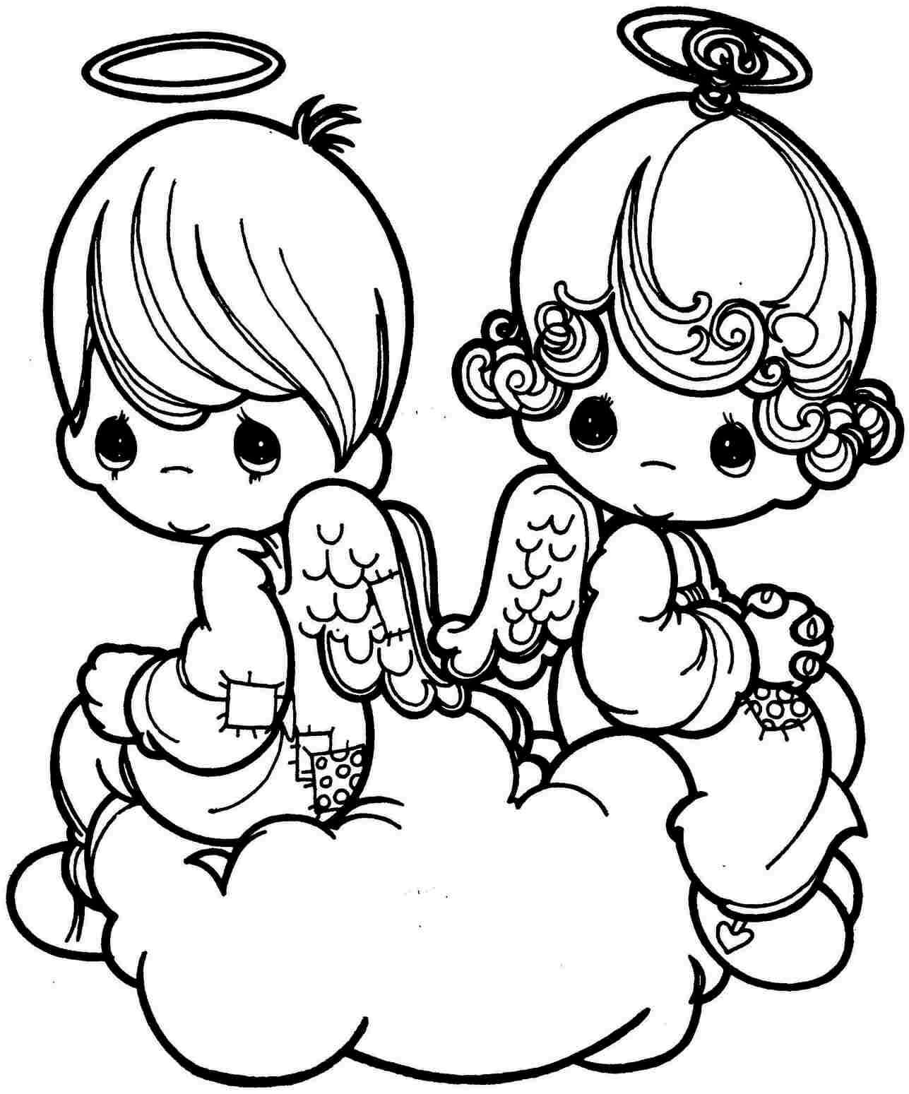 Dibujos de Niña y niño Cupido Sentado para colorear