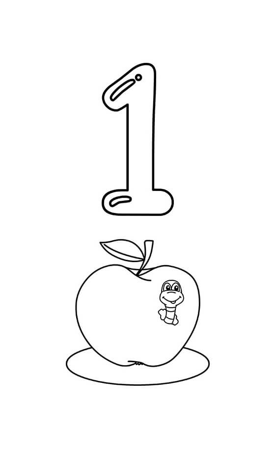 Dibujos de Número 1 y Manzana para colorear