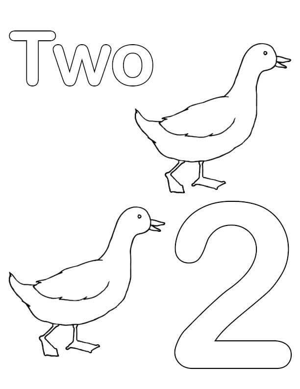 Dibujos de Número 2 y dos Peces para colorear