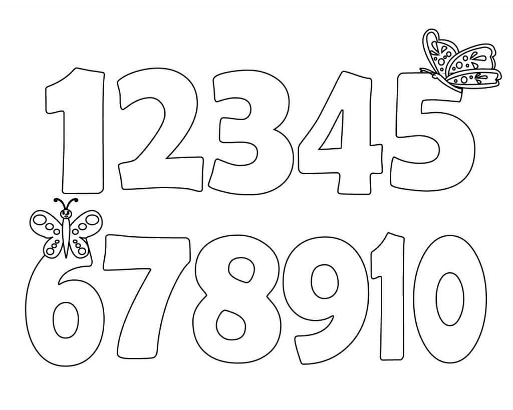 Dibujos de Números del 1 al 10 y Mariposa para colorear
