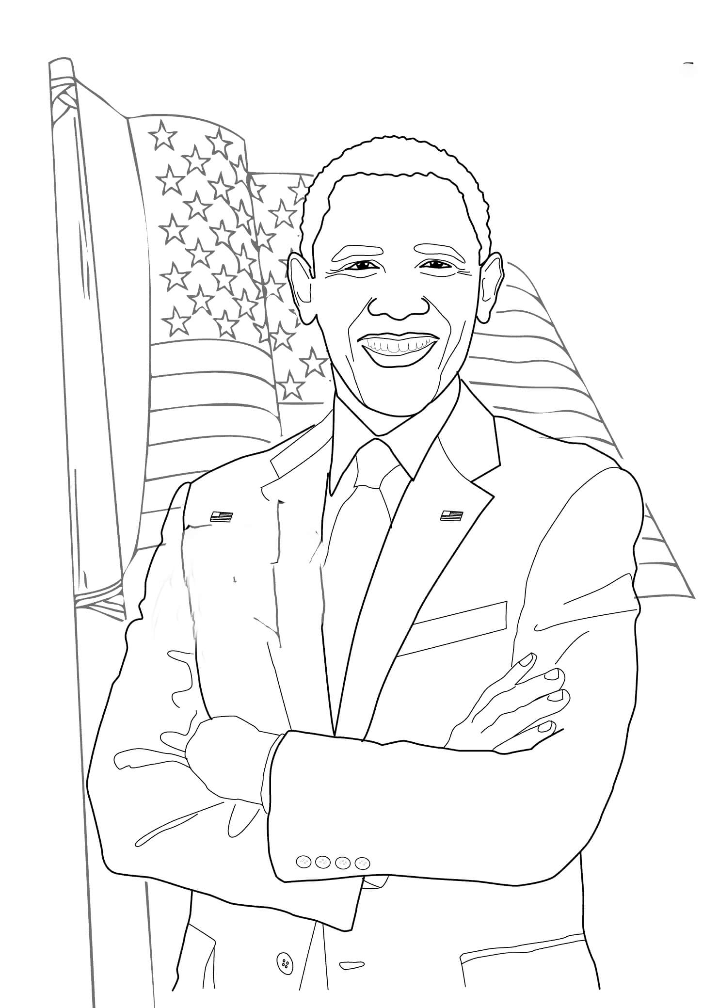 Dibujos de Obama con la Bandera de Estados Unidos para colorear
