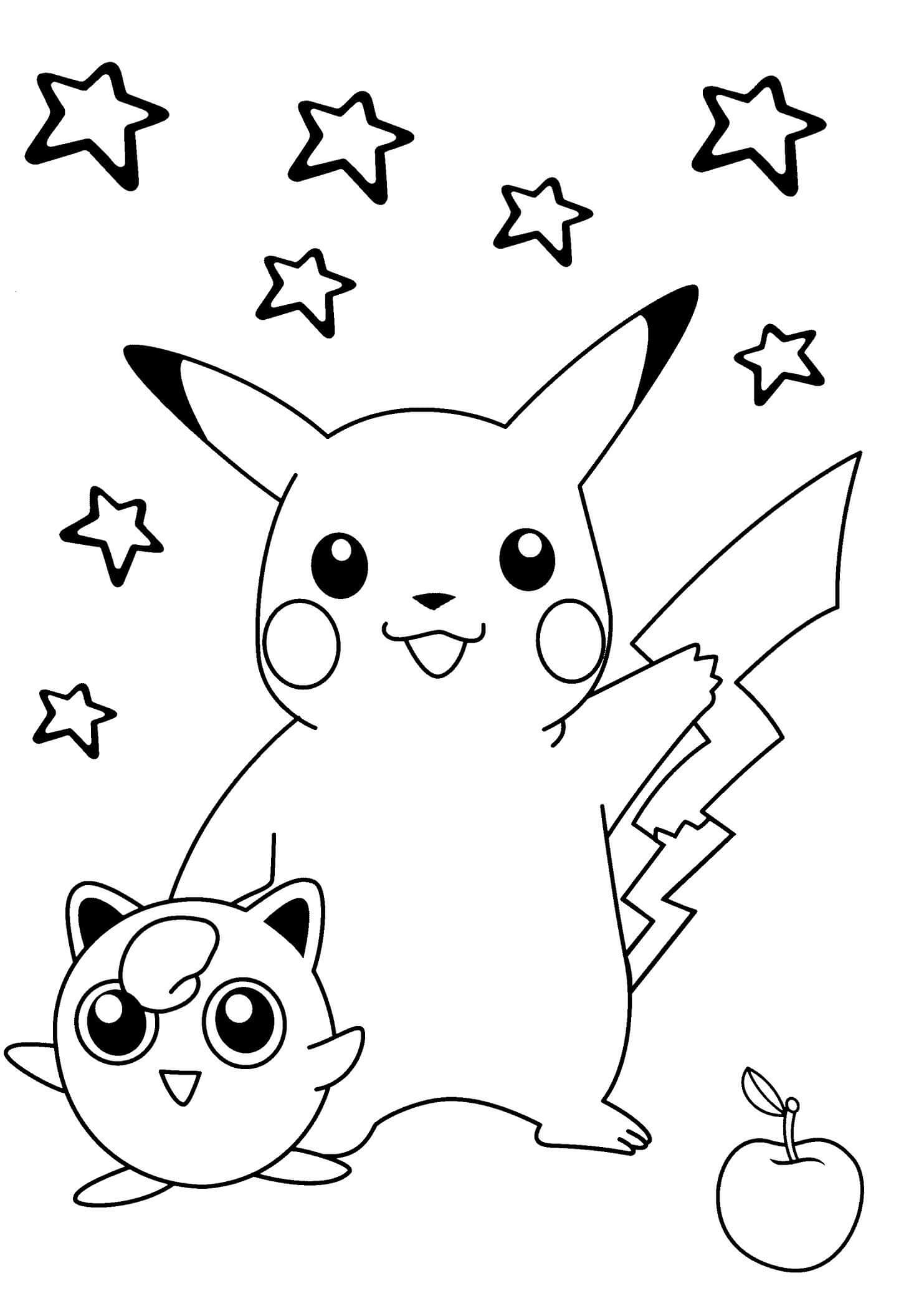 Dibujos de Pikachu Grande y Pequeño Jigglypuff para colorear