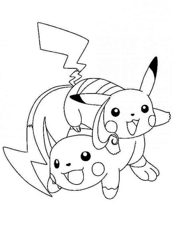Dibujos de Pikachu con Raichu para colorear