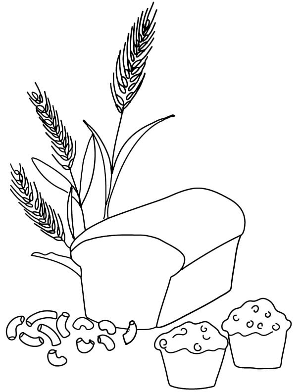 Dibujos de Planta de Trigo, Planta de pan y Pasteles para colorear