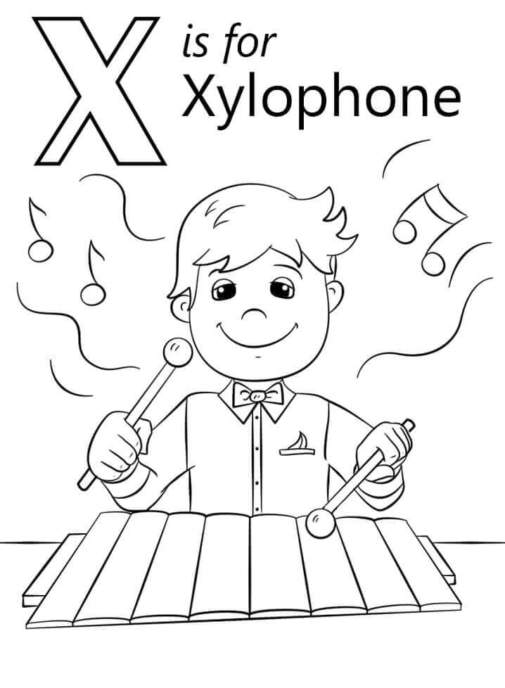 Dibujos de Xilófono Con Niño Letra X para colorear